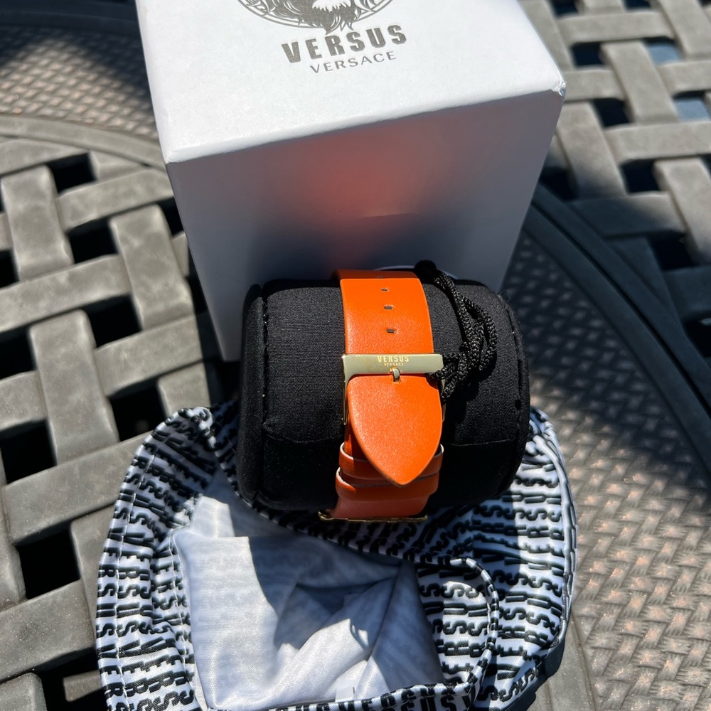 Versus Versace Miami Orange and Gold Leather Watch - Picture 2 of 7